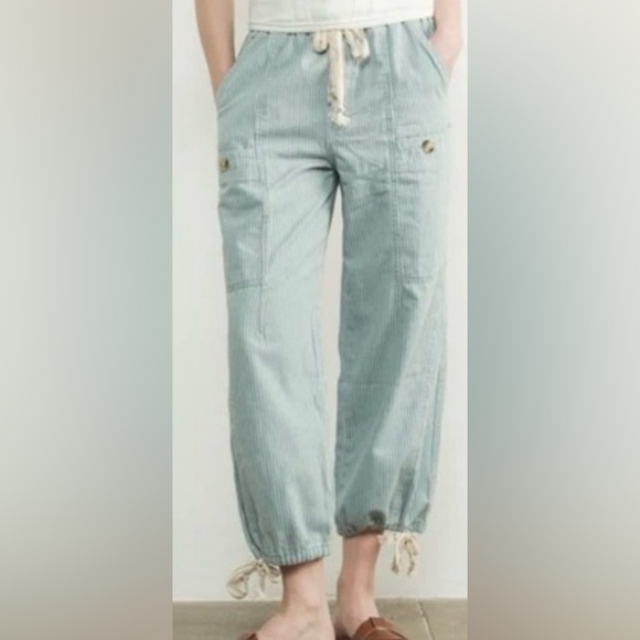 Aaron & Amber Striped Light Blue Drawstring Pants M - Picture 1 of 9